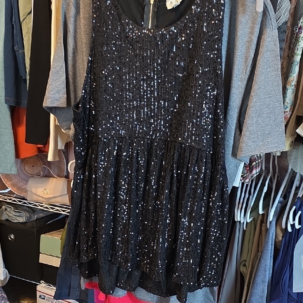 POL Black Sequin Formal Top